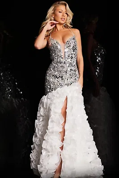 Pre-owned Jovani 37588 Evening Dress Lowest Price Guarantee Authentic In Ivory