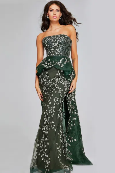 Jovani 37599 Long Mermaid Foral Evening Prom Dress In Green