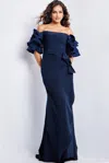 Jovani 37674 Long Mermaid Fit Evening Formal Ruffled Dress In Blue