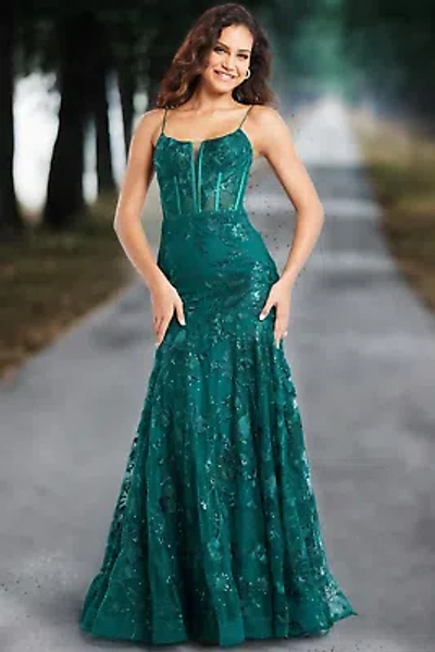 Pre-owned Jovani 38004 Evening Dress Lowest Price Guarantee Authentic In Dark Green