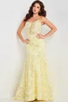 Jovani 38004 Long Fitted Sequins Formal Corset Prom Dress In Yellow