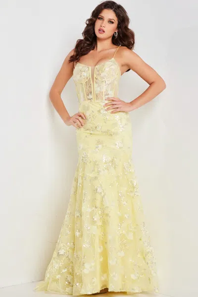 Jovani 38004 Long Fitted Sequins Formal Corset Prom Dress In Yellow