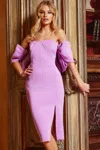 Jovani 38078 Fitted Knee Length High Slit Cocktail Dress In Purple