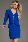 Jovani 38083 Short Floral Blazer Cocktail Dress In Blue