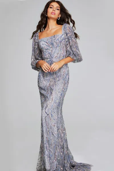 Jovani 38110 Long Mermaid Formal Beaded Sequin Evening Dress In Gray