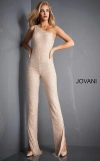 Jovani 3816 Formal One Shoulder Beaded Jumpsuit In Neutral