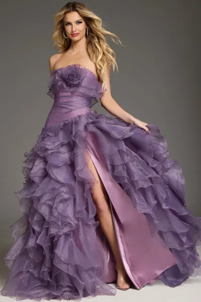 Jovani 38236 Long Formal Ruffled A Line Evening Prom Dress In Purple