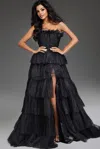 Jovani 38301 Long A Line Ball Gown Tiered Prom Dress In Black