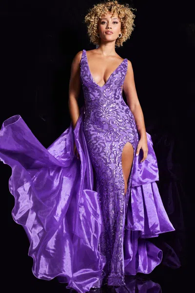 Jovani 38336 Sleeveless Embellished Mermaid Prom Gown In Purple
