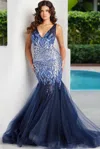 Jovani 38373 Mermaid Formal Long Prom Sequin Dress In Blue