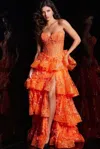 Jovani 38528 Long Strapless Formal Layered Skirt Prom Dress In Orange