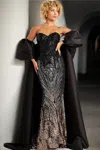 Jovani 38746 Long Formal Evening Cape Prom Dress In Black