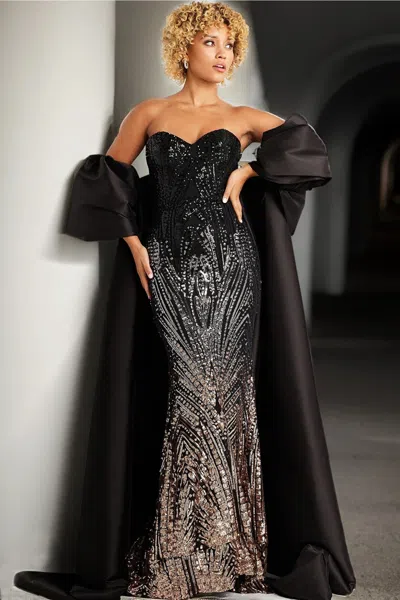 Jovani 38746 Long Formal Evening Cape Prom Dress In Black