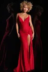 Jovani 38817 Long Mermaid Fit Formal Glitter Prom Dress In Red