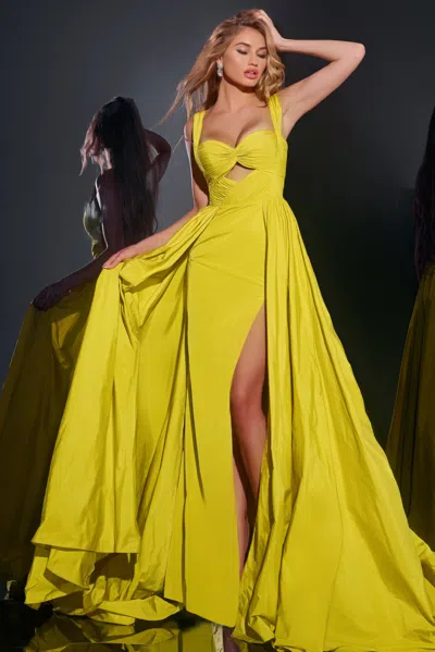 Jovani 38957 Long Formal Slit Prom Ball Gown In Yellow