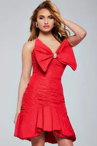 Jovani 39091 Short Pleated Cocktail Dress In Red