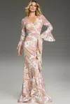 Jovani 39118 Fitted Long Sleeve Floral Evening Dress In Multi