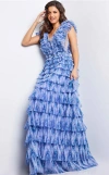 Jovani 39143 Long Formal Print Prom Dress In Blue