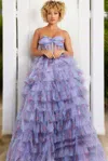 Jovani 39149 Formal Long Ball Gown Printed Layered Prom Dress In Purple