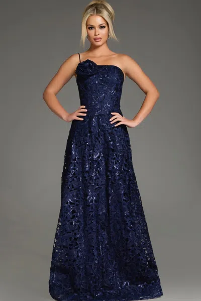 Jovani 39224 A Line Formal Long Floral Lace Evening Prom Dress In Blue