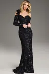Jovani 39266 Fitted Long Floral Lace Evening Formal Dress In Black