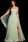 Jovani 39307 Beaded Long Formal A Line Pleated Prom Dress In Green