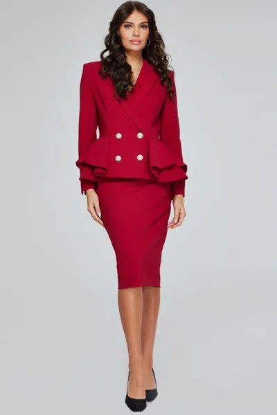 Jovani 39375 Knee Length Two Piece Layered Cocktail Dress In Red