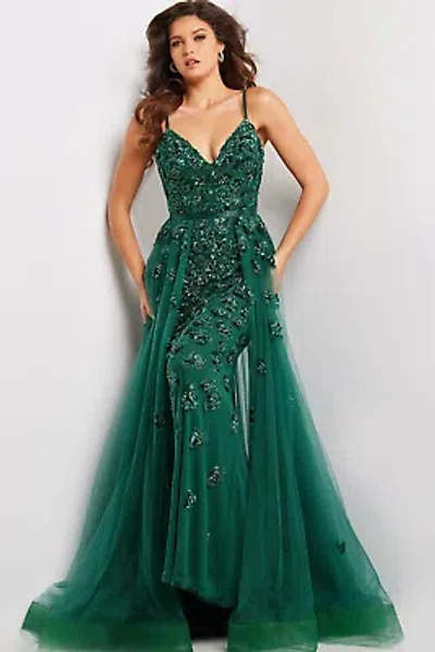 Pre-owned Jovani 39434 Evening Dress Lowest Price Guarantee Authentic In Emerald/emerald