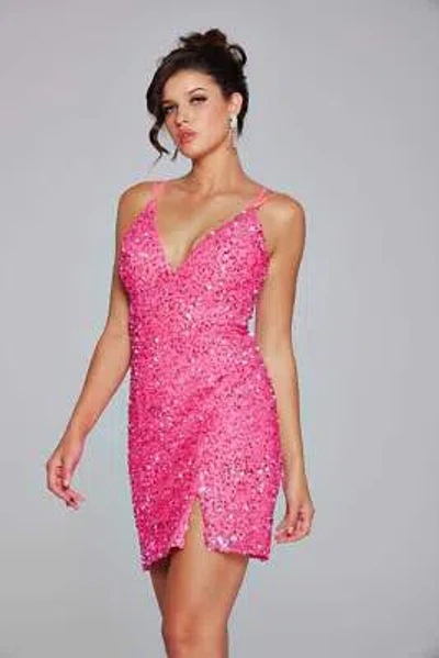 Pre-owned Jovani 39630 Evening Dress Lowest Price Guarantee Authentic In Hot Pink