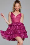 Jovani 39700 Homecoming Sequin Short Cocktail Mini Tiered Dress In Pink