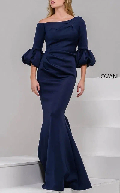 Jovani 39739 Long Formal Pleated Trumpet Dress In Blue