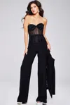 Jovani 39755 Long Beaded Corset Formal Jumpsuit In Brown