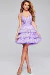 Jovani 39880 A Line Short Printed Cocktail Dress In Purple
