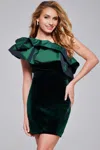 Jovani 39888 Short Ruffle Velvet Cocktail Dress In Green
