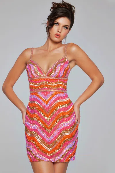 Jovani 39903 Fitted Short Homecoming Beaded Cocktail Dress In Multi