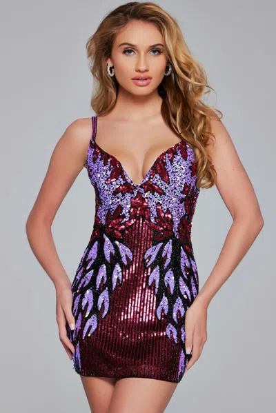 Jovani 39907 Short Cocktail Fitted Sequin Homecoming Dress In Multi