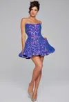 Jovani 39927 A Line Short Sequin Cocktail Dress In Blue
