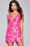 Jovani 39937 Short Sequin Mini Cocktail Dress In Pink