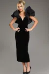 Jovani 39978 Ruffle Tea Length Velvet Formal Dress In Black