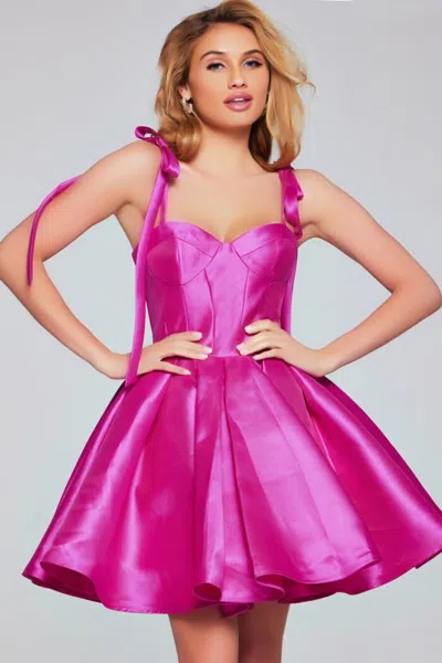 Jovani 39979 Homecoming A Line Pleated Short Cocktail Dress In Purple