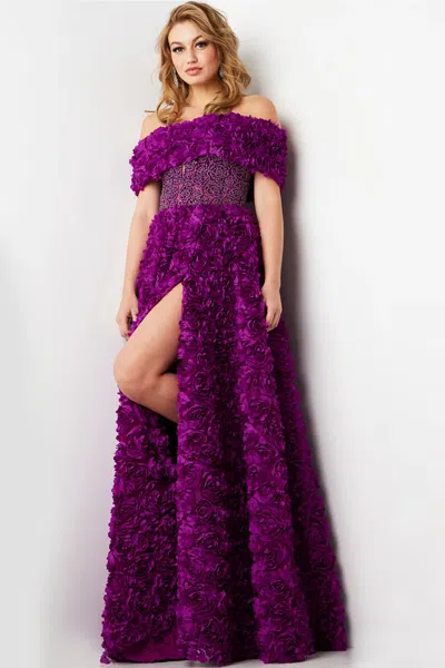 Jovani 3d Embellished Bodice Gown In Purple