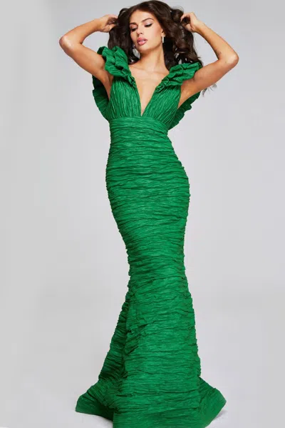 Jovani 40044 Long Mermaid Ruffled Formal Dress In Green