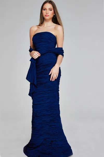 Jovani 40045 Long Mermaid Ruffle Formal Prom Dress In Blue