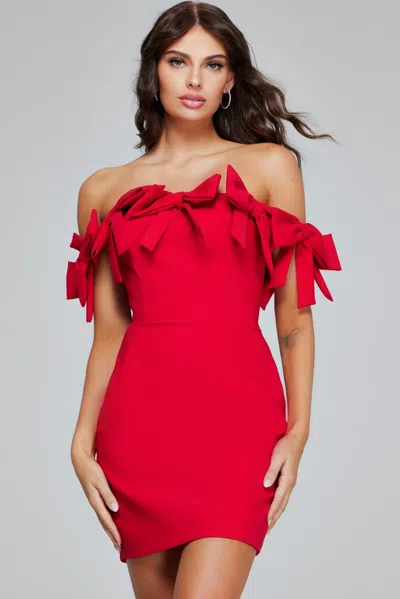 Jovani 40185 Short Formal Cocktail Fitted Dress In Red