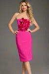 Jovani 40215 Short Fitted 3d Floral Applique Cocktail Midi Dress In Pink