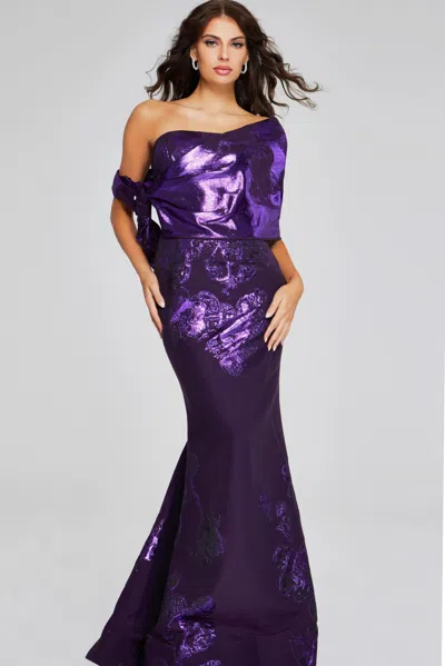 Jovani 40318 Long Metallic Mermaid Evening Formal Prom Dress In Purple