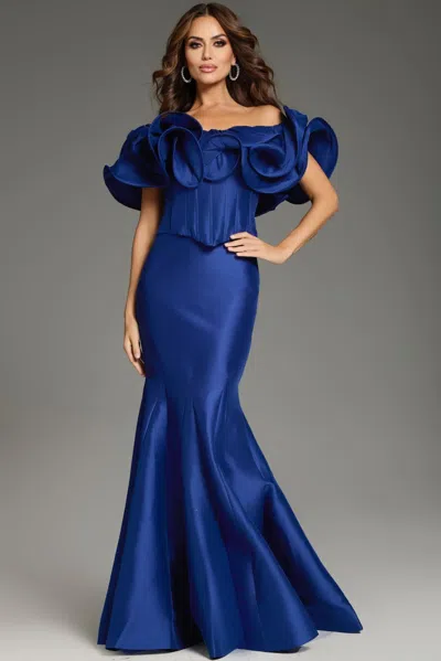 Jovani 40324 Mermaid Long Formal Ruffled Evening Dress In Blue