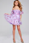 Jovani 40330 Floral Short Printed A Line Cocktail Dress In Purple