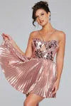 Jovani 40351 Short Pleated Sequin A Line Cocktail Dress In Pink