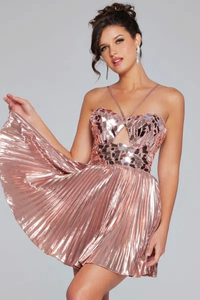 Jovani 40351 Short Pleated Sequin A Line Cocktail Dress In Pink